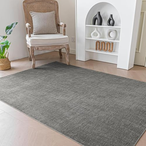 Evitany Kurzflor Teppiche Wohnzimmer, Weiche Waschbarer rutschfeste Teppich für Das Kinderzimmer, Esszimmer, Küchenteppic (Dunkelgrau/120x160cm)