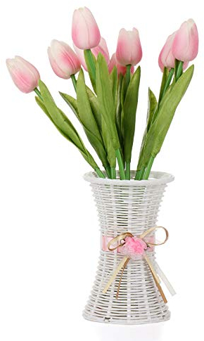 BEIJIALY 10 Stück Künstliche Tulpen, Fühlen Sich Echt An, Künstliche PU-Tulpensträuße, Mini-Tulpenstraußpflanzen, Künstliche Tulpensträuße, Arrangements für das Heimbüro(Pink)