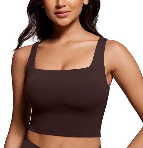 CRZ YOGA Butterluxe Square Neck Crop Tank Top Hot Fudge Brown 10