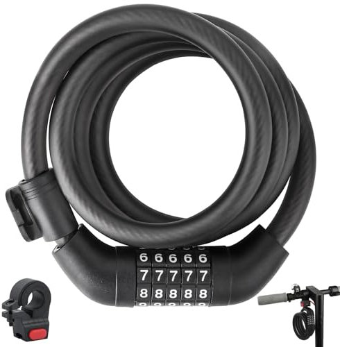 E Roller Schloss,5-stellige Fahrradschloss Kabelschloss 120cm/12mm Kabelschloss Hochsicheres Anti-Diebstahl-Zahlenschloss mit Schließbügel für Xiaomi M365/Pro2/Ninebot Scooter/Fahrrad/Motorrad Schloss