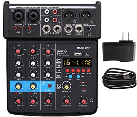 4-kanals ljudmixer ljudgränssnitt 16 DSP Bluetooth USB-mixerkonsol för hemmainspelning, streaming