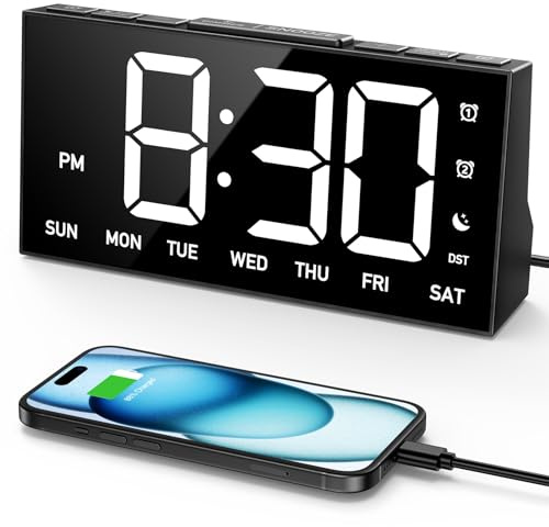 GOLOZA Digital Alarm Clocks Bedside, Digital Clock for Kids Adults Elderly | 4 Level Brightness +OFF, Dual Customizable Alarms, USB Port, Power-Off Memory, DST, 12/24H, Desk Clock with 9min Snooze
