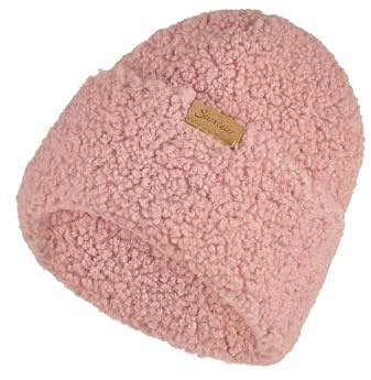 Sterntaler Beanie aus Teddy – warme, gefütterte Mütze mit Umschlag und Baumwollfleece-Futter – weich und pflegeleicht – Mütze für Baby und Kinder, Mädchen, mattrosa, Größe 51