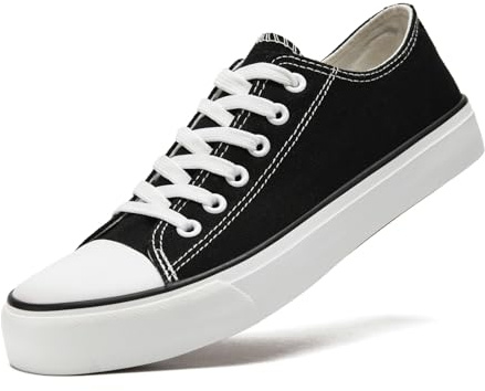 sharllen Canvas Shoes Women Ladies Low Top Sneakers Classic Lace Up Trainers for Men Women Canvas Plimsolls Pumps Casual Tennis Shoes(Black 275)