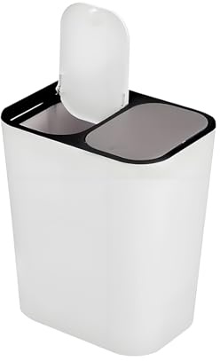 M.J COMFY-LIFE 12L Double Compartment Recycling Bin Double Compartment Garbage Recycling Bin Button Type Trash Can Suitable For Living Room Kitchen Restaurant Office (White)