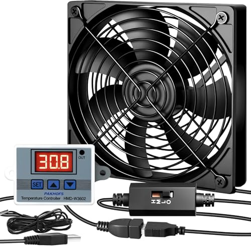 RUIZHI Ventilador USB para PC de 120 mm 5 V, ventilador de caja con regulador de temperatura digital, ventilador USB de doble rodamiento de bolas - 3 velocidades ajustables para ventilador de PC