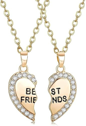 Vayfoni 2 Pcs Friendship for Girls – Alloy & Rhinestone Pendant Chains, Friendship Necklace for 2, Best Friend Birthday Gift, Golden Best Friend Necklace Set