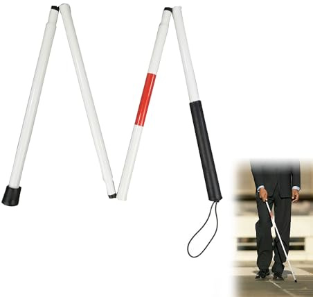 1Pc 48in Folding Walking Sticks For Women & Men Blind Stick Wear-Resistant Red White Reflective Walking Stick With Non-Slip Handle And Wear Resistant Foot Pad Cane For Blind Vision Impaired And Blind