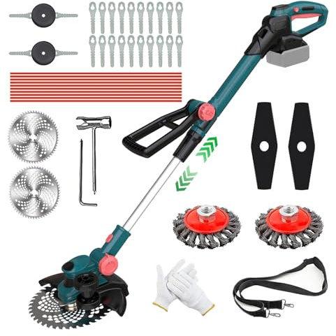 Rasentrimmer mit Akku, Akku Rasentrimmer für Makita-Akkus mit 5 Klingentypen, Bürstenlose Rasentrimmer mit Unkrautbürste, 21V Freischneider Akku Rasentrimmer Elektrisch (ohne Akku, ohne Ladegerät)