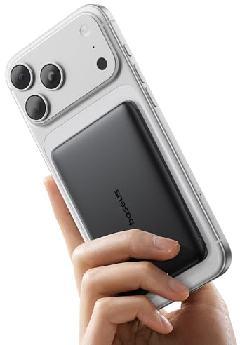 Baseus Picogo AM41 Power Bank, Ultra Slim 5000mAh Magsafe Powerbank, Ricarica Rapida PD 20W, Portatile, Magnetico Batteria Esterna Wireless con cavo USB C per iPhone 17/16/15/14/13/12, Nero