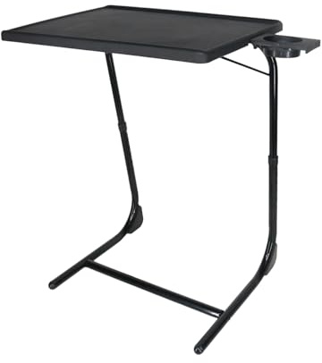 Chums Folding TV Table - Adjustable Height Portable Desk Tray with Cup Holder & Raised Edges Black