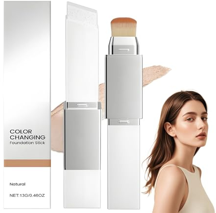 Colour Changing Foundation Stick With Brush, Light Beige Matte, 13 g | Dual-Ended Design, Flat Blending Bristles, Protective Caps, For Daily Make-Up, Korean-Style Looks And Travel Touch-Ups