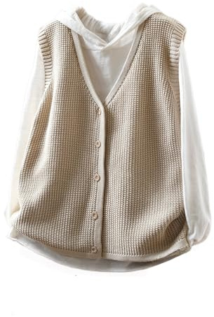 LIUYUYOUGO Maglione Senza Maniche Donna Cardigan Senza Maniche da Donna in Maglia con Bottoni in Cotone con Scollo A V Casual Ampio Primaverile Ed Estivo Canottiere Stratificazione Maglieria di Base