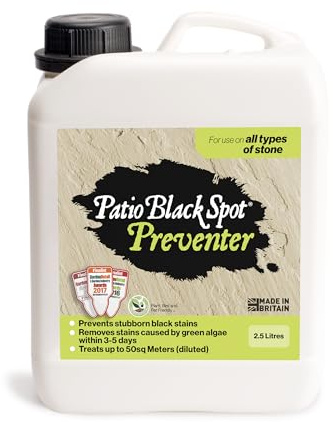 Patio Black Spot Preventer - For all Stone Types - Controls and Prevents Reinfestation after Removal - Suitable for Terraces and Pathways - Removes Red and Green Stains From Algae - 2.5 L