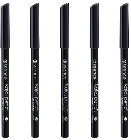 Matita kajal essence, matita kajal, 01, nero, a lunga tenuta, definente, vegana, senza particelle di microplastica, confezione da 5 (5x1g)