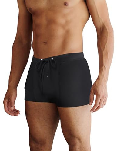 COOFANDY Men Swim Shorts Tight Square Leg Swimsuit Sexy Boxer Swim Brief with Mesh Liner Black XL