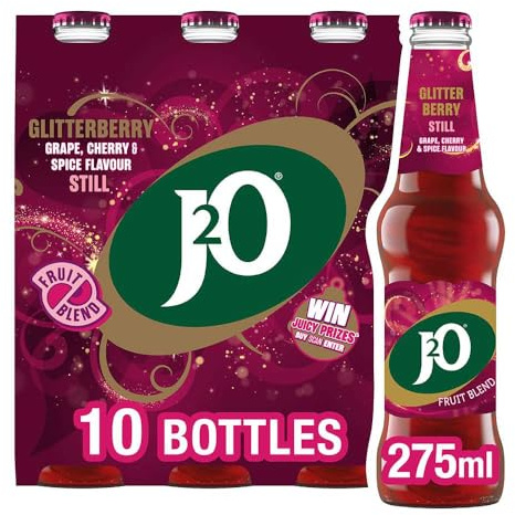 J2O Fruit Juice, Glitterberry Grape and Cherry Spice, 275ml Bottle (Pack of 10)
