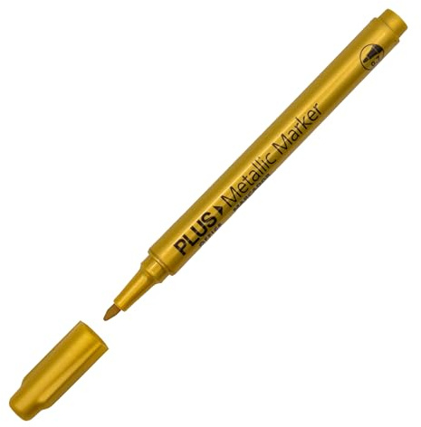 Plus Office - Pennarello permanente, resistente alle macchie e all'acqua su quasi tutte le superfici, larghezza del tratto 0,7 mm, lunga durata, confezione da 12 pennarelli (oro)