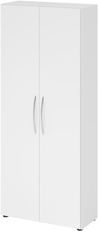 bümö Mehrzweckschrank 80cm breit, Aktenschrank o. Schuhschrank hoch, Schrank mit Regal, Küchenschrank in weiß aus Holz, Vorratsschrank & Haushaltsschrank mit Metallgriffen