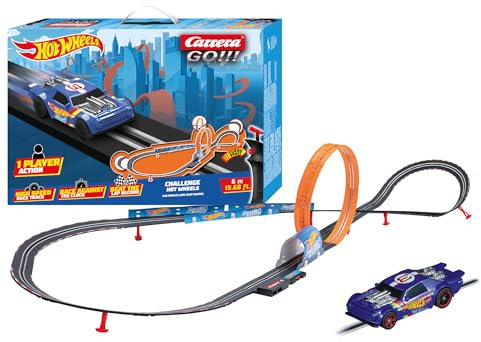 Carrera GO!!! Challenge Hot Wheels Rennbahn-Set I Rennbahnen und lizensierte Slotcars | bis zu 1 Spieler | Für Jungen und Mädchen ab 6 Jahren & Erwachsene I Maßstab 1:43 im Hotwheels Design