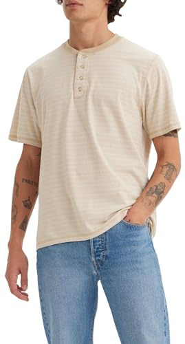 Levi'S Camisa Henley con Botones y Manga Corta, Shore Stripe Safari, S