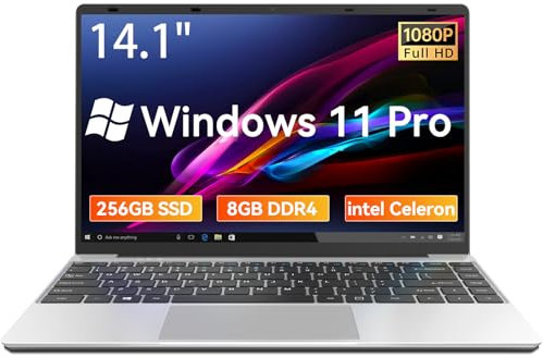 Gezoon PC Computer Portatile, 14.1 Pollici Win 11 Pro 8GB LPDDR4 256G SSD Laptop, Celeron N4020C Fino a 2,8GHz Notebook, FHD 1920x1080, 2.4G/5G WiFi, BT4.2, 4K Video, Type-C, 7.6V/5000mAH