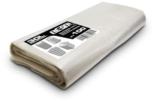 RE-GEN 1 paquet plat | 100 sacs | Sacs poubelles transparents de 30 litres, pédales, sacs poubelles carrés, usage quotidien, au bureau et à la maison | Sacs à ordures transparents de déchets de force