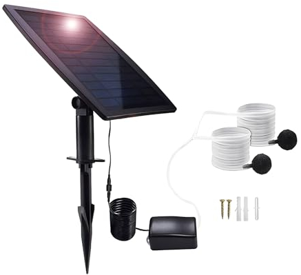 Meichoon Bomba de Aire Solar 2.5W Oxigenador con Placa de Batería Piedras de Burbuja Línea de Aire para Tanque de Peces de Jardín Estanque Exterior Jardinería Circulación de Agua MY06