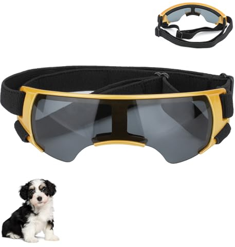 Dog Goggles,Dog Sunglasses,Sunglasses for Small and Medium Dogs,Eye Protection Puppy Glasses,Anti-UV Dog Sunglasses,Waterproof Windproof Pet Goggles,for Driving/Outdoor Activities(Gold)