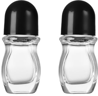 Miaija 2Pieces Deodorant Glass Roller Bottles Refillable Empty Clear Glass Roll-on Deodorant Bottles Travel Storage Container Jar Holder for Essential Oils Leak-Proof (30ml)