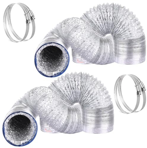 AKOLAFE 2PACK Tumble Dryer Vent Hose 150mm Flexible Ducting 5M Dryer Vent Hose 6Inch Silver Aluminum Ducting Pipe for HVAC Ventilation Cooker Hood Extractor Fan Air Conditioner