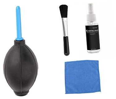 CAXUSD Kit de Nettoyage Écran Ordinateur Brosse Noir 4 Pièces et Souffleur d'air en Plastique Chiffon pour Moniteurs et Boîtiers PC