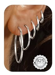 LOLIAS 5 Paires Boucles d'oreilles Créoles Pour Femme Argent Sterling 925 Hypoallergénique Légères Petites Moyennes Grandes Créoles pour Plusieurs Piercings 10/14/20/30/40mm