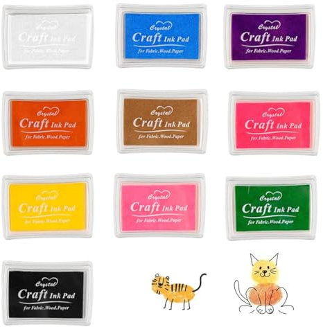 CATZUM Almohadillas de tinta 10 colores – No tóxicas y lavables, para sellos de dedos, tinta para sello, tampon, sellos, manualidades, scrapbooking, tarjetas y DIY (7,5 x 5,5 cm) (multicolor)
