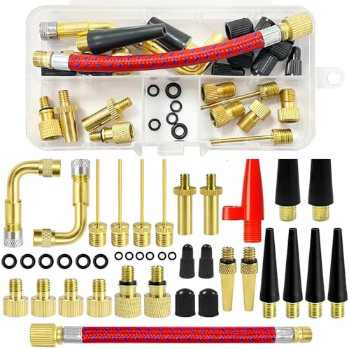 Adaptador Valvula Bicicleta Inflador Balones - 40 Piezas Juego de Adaptadores de Válvula, DV SV AV Bicicleta Válvula Adaptador, Todas Las válvulas Agujas con Caja