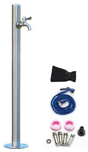 304 Stainless Steel Hose Stand with Spigot, Garden Water Column & Spray Gun, Complete Irrigation Kit with Installation Accessories (34x5)