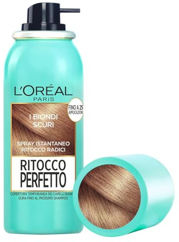 L'Oréal Paris Spray Ritocco Perfetto, Spray Istantaneo per Radici e Capelli Bianchi, Durata fino a 1 Shampoo, Colore: Biondo Scuro, 75 ml