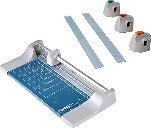 Dahle 507 Roll- und Schnitt-Schneidemaschine (Papierschneidemaschine mit einer Schnittlänge von 320 mm, bis zu DIN A4), blau (Blau | Kreativ Set)