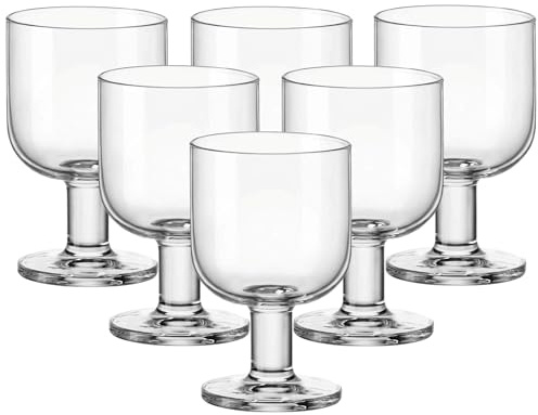 Bormioli Rocco Hosteria Set Of 6 Stackable Wine Glasses, 6.75 Oz. Goblet, Clear Tempered Glass, Made In Italy.