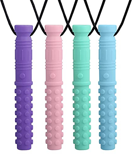 Sensory Chew Necklace, Seeway Mace Chew Toys for Autistic Children 4 Pack, BPA Free, Food Grade Silicone Safety Chew Necklace for ADHD, SPD, Oral Motor Children, Kids, Boys, and Girls