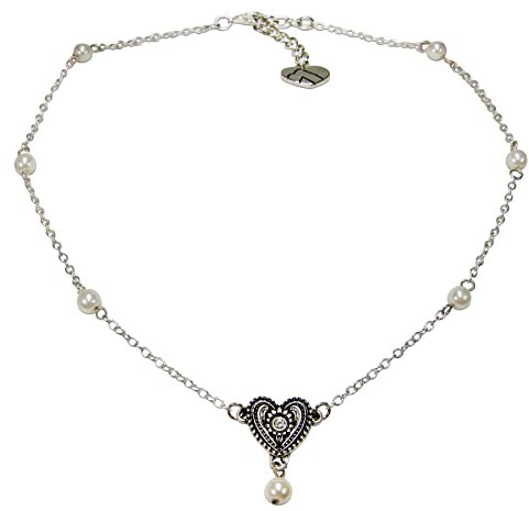 Alpenflüstern Metall-Trachtenhalskette Trachtenherz - Damen-Trachtenschmuck Dirndlkette (antik-silber-farben) DHK324