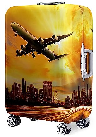 Surwin 3D Druck Reise Kofferschutzhülle Waschbare Reisetasche Kofferbezug Elastisch Kofferhülle Gepäck Cover Reisekoffer Hülle Schutz Bezug Schutzhülle (L (26-28 Zoll),Gelbe Sonne)