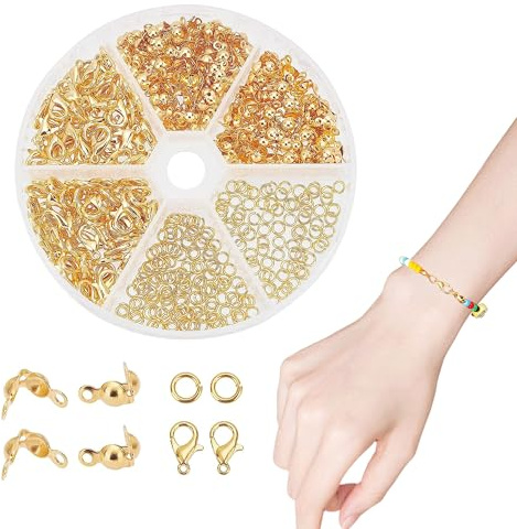 500PCS Lobster Clasps for Jewellery Making Set Fashion Bracelet Clasps and Closures Sturdy Jump Ring Bead Tips Knot Covers for Earring Bracelet Necklace DIY Jewelry Crafts Making