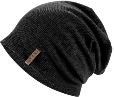 KOMUNJ Bonnet en jersey doux et confortable classique - Bonnet long - Bonnet tricoté pour homme et femme - Pour le printemps, l'automne et l'hiver, Noir , taille unique