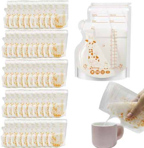 50Pcs Breast Milk Storage Bag - 250ml Disposable Milk Storage Bags BPA-Free Breast Milk Bags No-Leak Milk Freezer Storage Pouches with Pour Spout