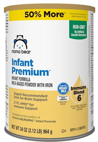 Amazon Brand - Mama Bear Infant Premium Milk-Based Baby Formula Powder with Iron, 2'FL HMO, Omega-3 DHA and Choline, Brain, Growth, Immunity, Non-GMO, 2.12 pound (Pack of 1)