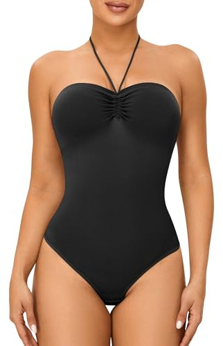 Women's Strapless Shapewear Bodysuit Tummy Control Body Shaper Sculpting Thong Bodysuit Drawstring Jumpsuit Top