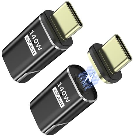 MoKo 140W USB C Magnetisch Adapter 2 Stück, Typ-C Magnet Adapter mit PD Schnellladung/USB4 40Gbps/8K Video für Thunderbolt 4/3 MacBook Pro/Air/Steam Deck/PS5 PSVR2/ROG Ally/iPhone 15 Series, Schwarz