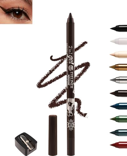Brauner Gel Eyeliner, Cremiger Geschmeidiger Kajalstift Brown, Wasserfest Langanhaltend, Wischfeste Schnelltrocknende Eyelinerstift mit Anspitzer, Matt Finish, Geeignet für Empfindliche Augen-06