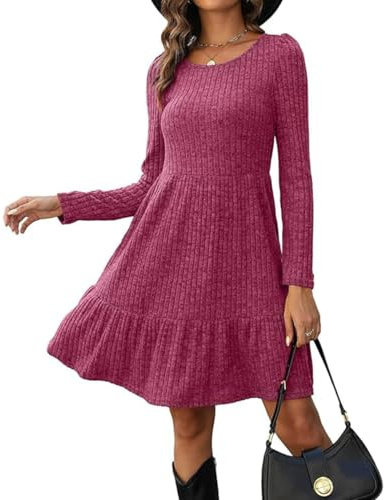 ABINGOO Vestido Punto Manga Larga Mujer Color Sólido Primavera Suéter Vestidos Elegante Caliente Cintura Alta Vestido